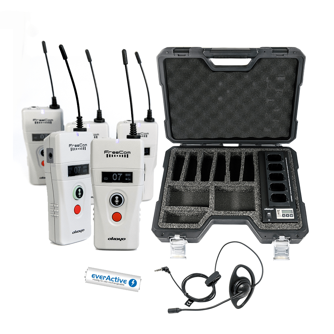 Okayo FreeCom - 5 pcs. set plus accessories - wireless intercom for industry, film, training