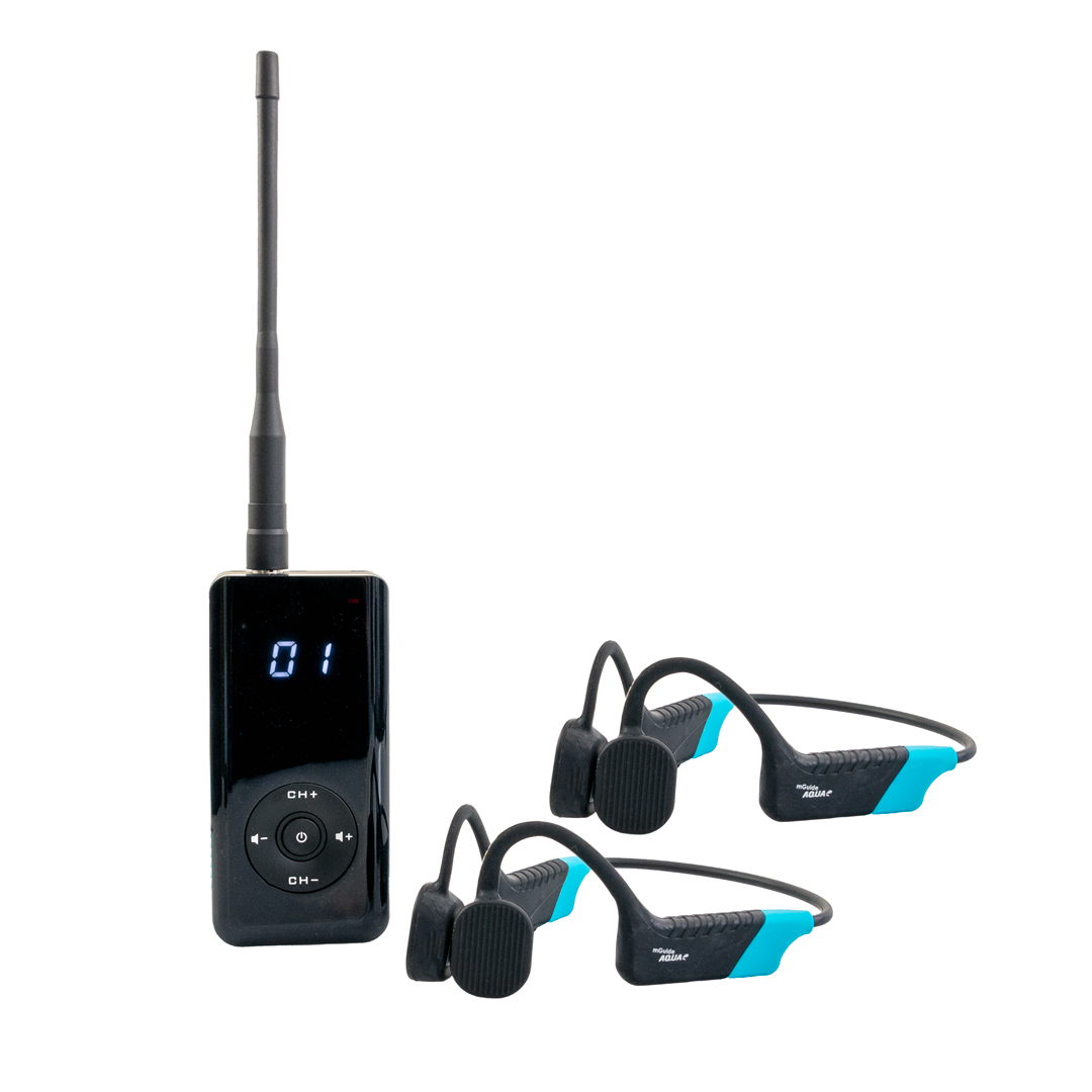 mGuide AQUA - kit radio - émetteur pour entraîneur plus 2 récepteurs pour élèves pour sports aquatiques