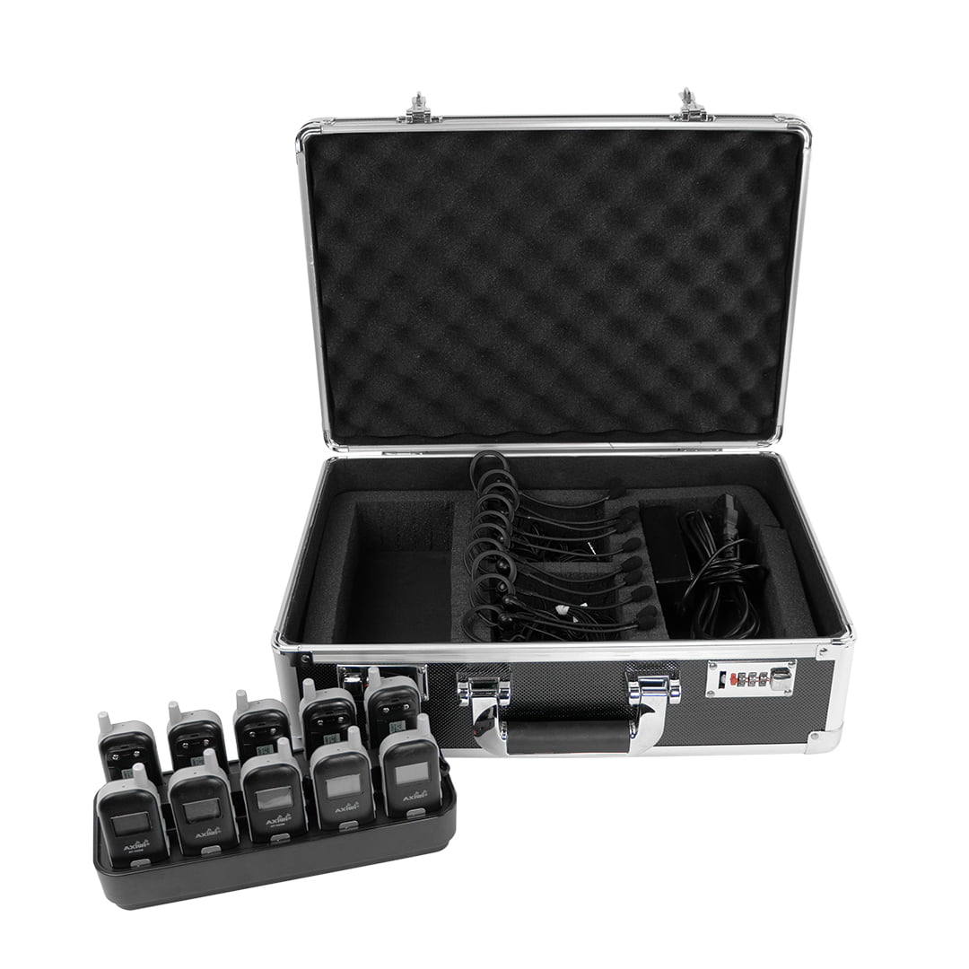 Axiwi AT-350, kit de 10 unités avec accessoires – interphone numérique sans fil full-duplex pour bureau, usine, sport